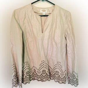 Talbots Linen Eyelet Long Sleeve Top
